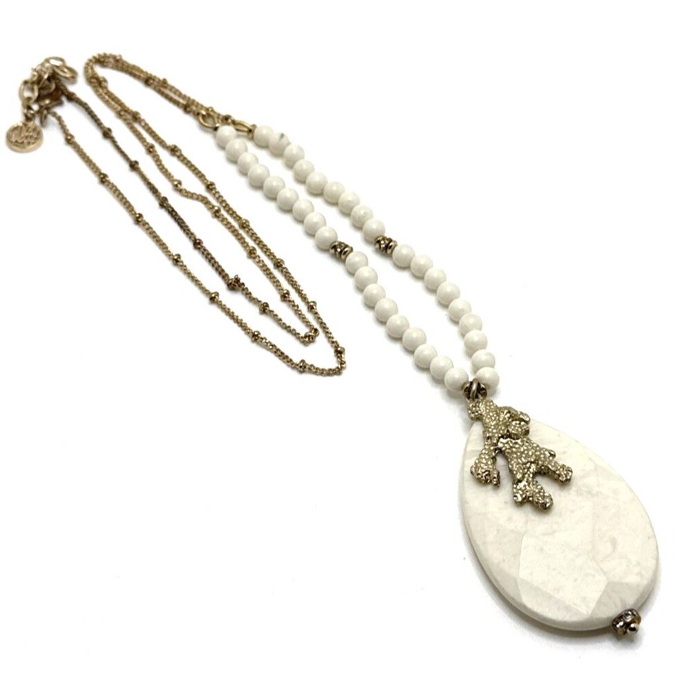 Lilly Pulitzer Coral Reef Pendant Necklace White & Gold Tone Long Statement 34"